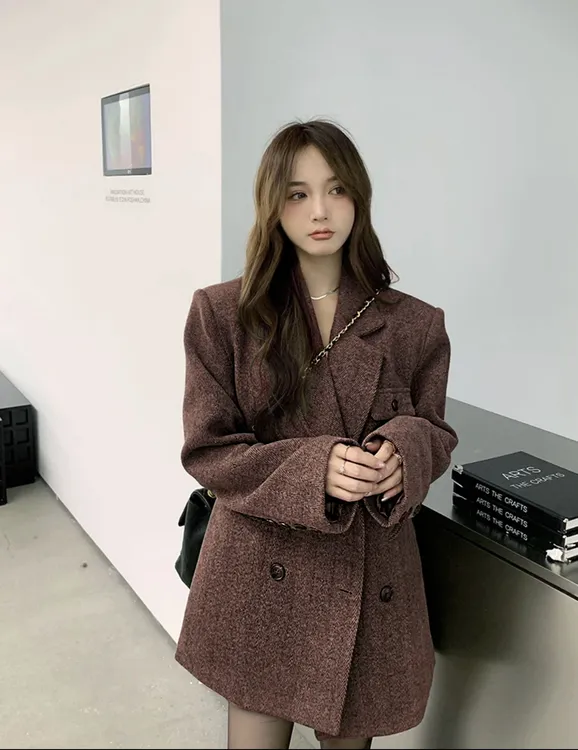 【猪小妹专属】新款西装上衣毛呢韩版时尚潮流中长款秋冬气质短款百搭9806