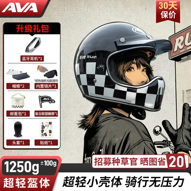 【AVA-游侠】摩托车复古全盔巡航3C轻量化小壳体春夏骑行男女头盔商品图