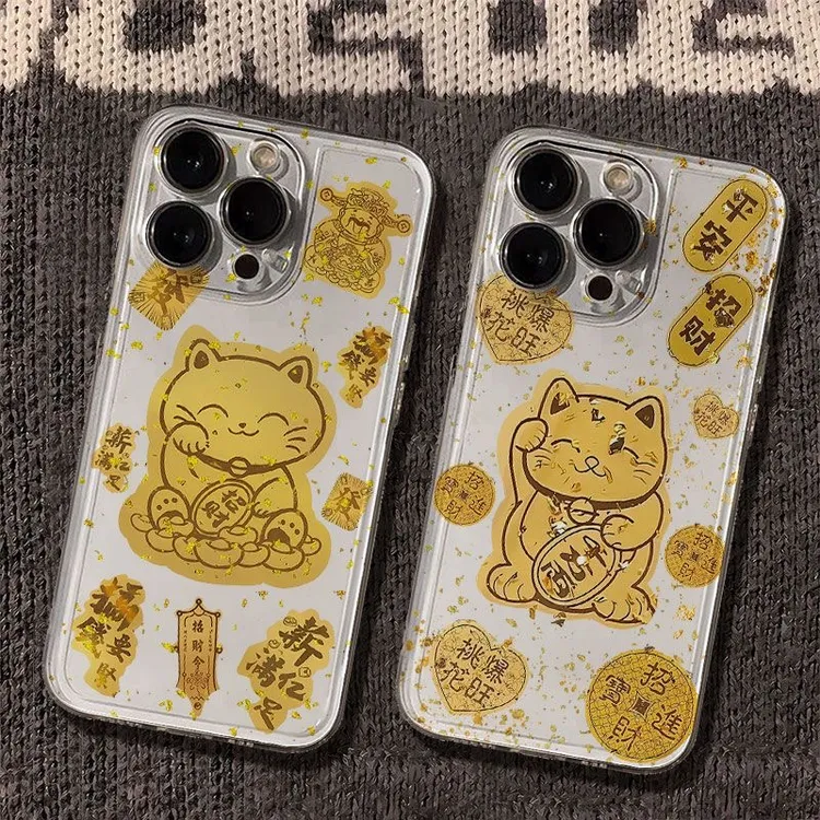 招财猫好运适用苹果16手机壳iPhone15透明14/13/12promax卡通11