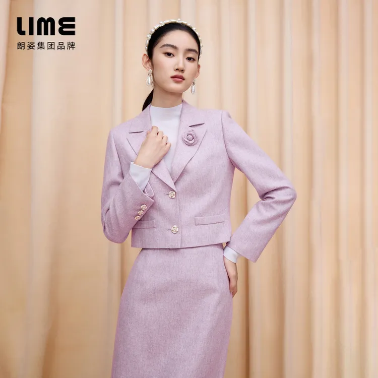 LIME/莱茵【轻暖季】冬季优雅翻领短上衣薰衣草紫色LDGD8CWCJ305