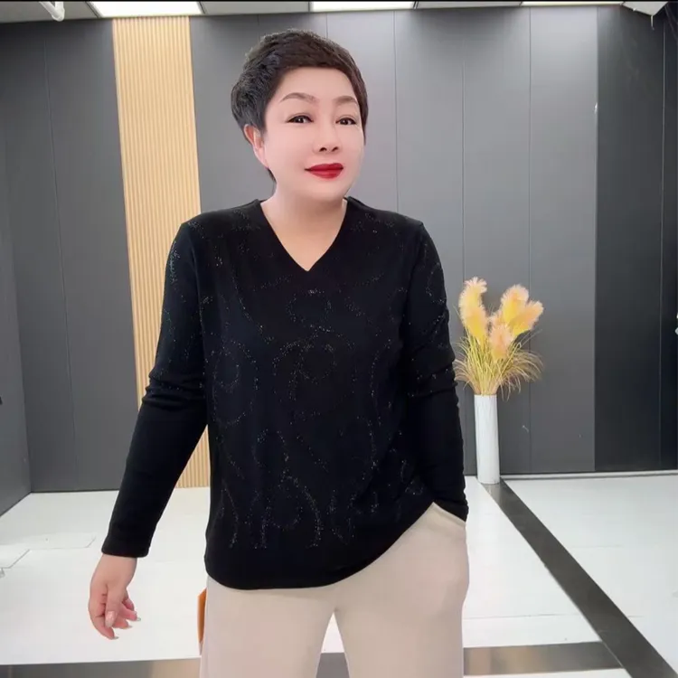 烫钻长袖女新款时尚洋气打底内搭显瘦纯色休闲上衣气质网红-3225