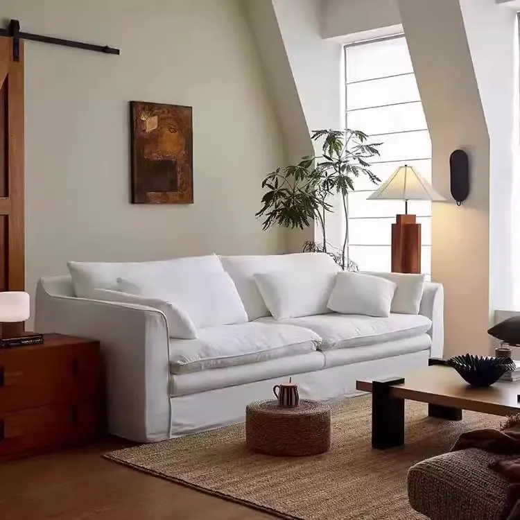 宝菲森怀抱沙发侘寂风亚麻全拆洗布艺小户型客厅直排棉麻沙发