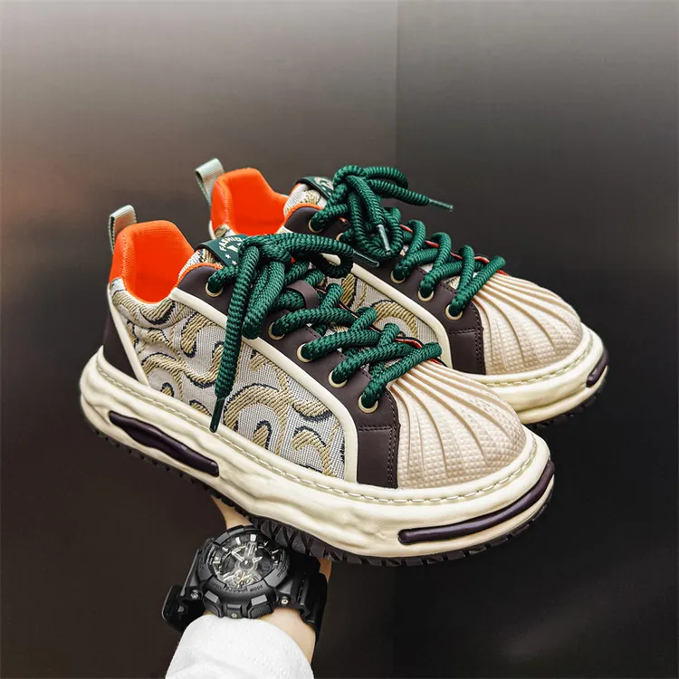 男款透气休闲鞋贝壳头小众设计感复古百搭时尚轻奢厚底增高运动鞋