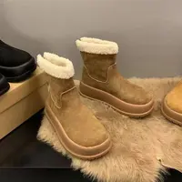 厚底雪地靴休闲女款2025新款冬季加绒加厚保暖棉鞋羊羔毛短靴东北