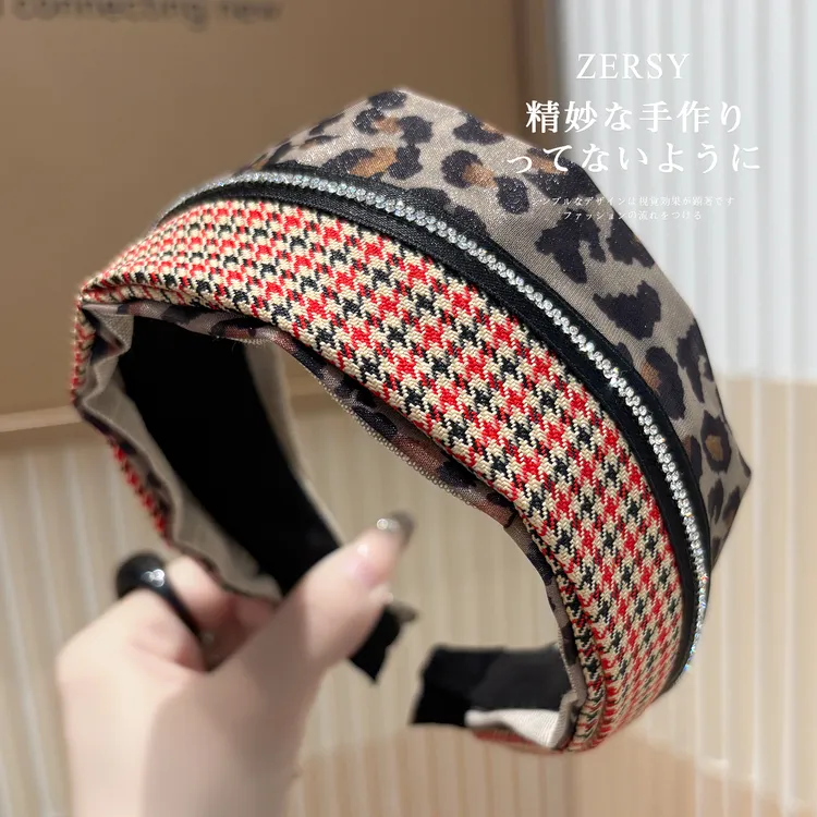 宽边千鸟格拼接发卡女日常外戴高颅顶头箍高级感洋气时尚洗脸发箍