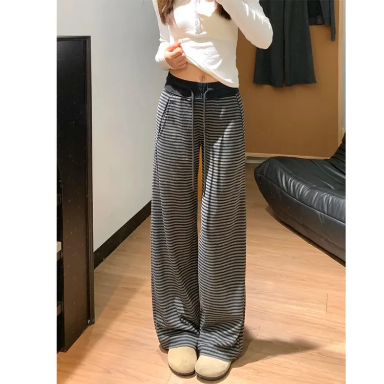 2025秋季新款窄版直筒休闲裤女大码高腰弹力阔腿卫裤百搭拖地长裤