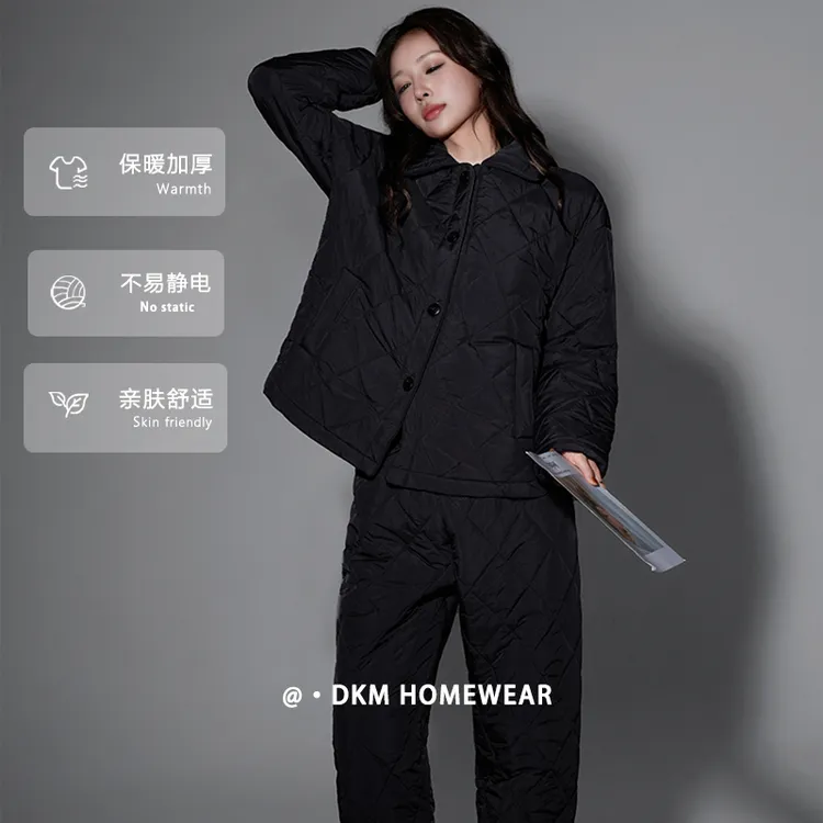 冬季新款保暖加厚三层夹棉舒适软绵绵长袖长裤可外穿家居服两件套