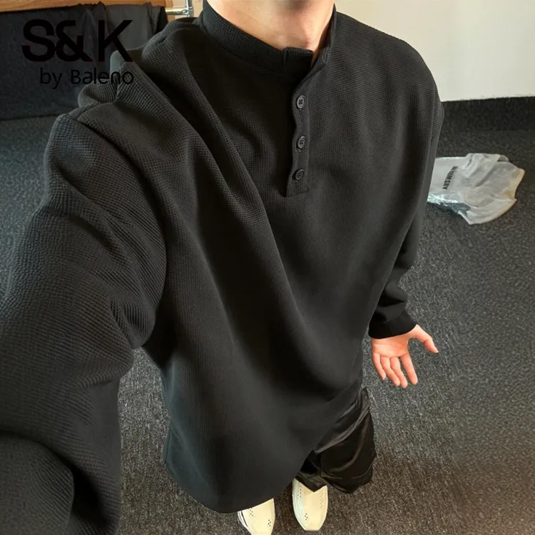 班尼路S&K秋冬加绒亨利领长袖t恤男潮牌痞帅高级感上衣美式卫衣