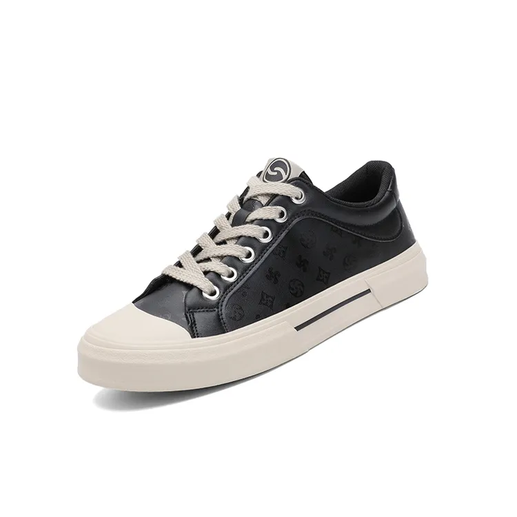 25872 前系带黑色耐磨男鞋休闲皮鞋百搭秋季纯色潮鞋韩版平跟板鞋