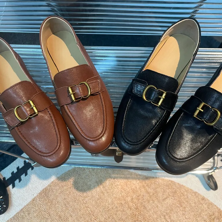 春夏季羊皮乐福鞋软底女透气百搭皮鞋一脚蹬英伦风高跟鞋上班真皮