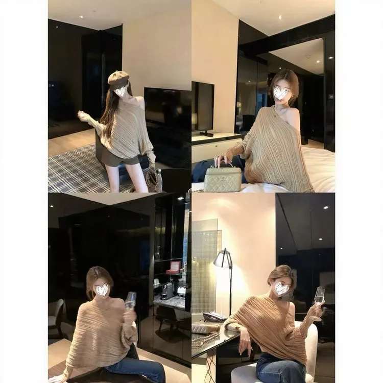 秋季新款慵懒老钱显瘦斗篷肌理感长袖针织衫上衣