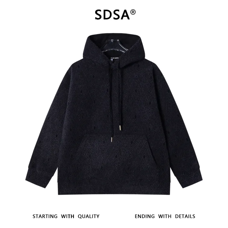 SDSA男士秋冬新款痞帅男装潮牌菱形线条抽绳连帽卫衣百搭套头上衣