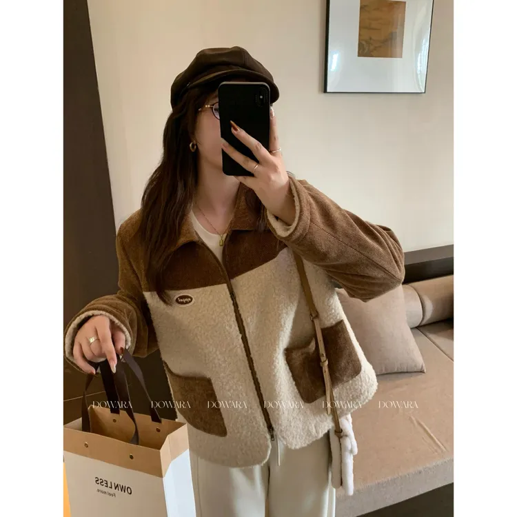 现货3107X 大婉酱肉肉微胖定制【三分甜可可】冬季双拉链上衣外套女