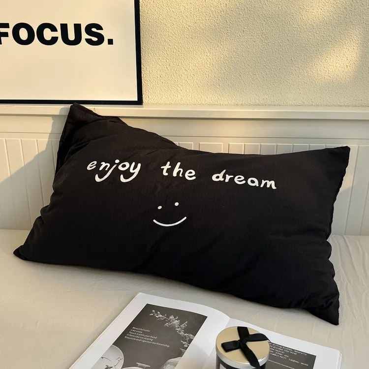 北欧风黑白字简约枕芯套48x74cm二只装枕皮子柔软亲肤四季款枕套