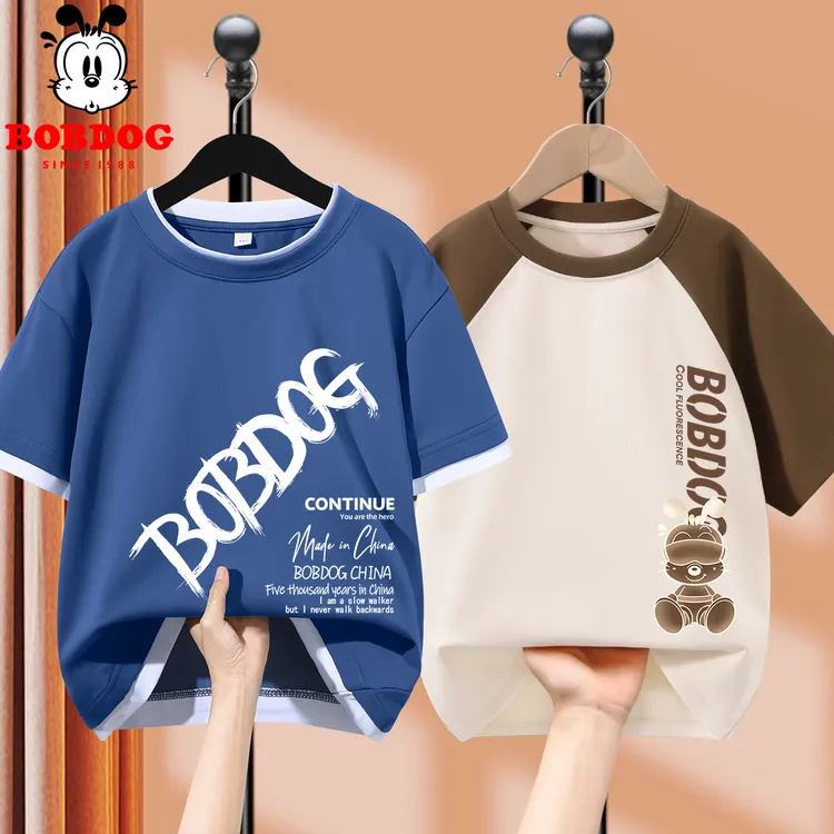巴布豆卡乐男童短袖t恤纯棉儿童童装2025夏装中大童帅气休闲半袖