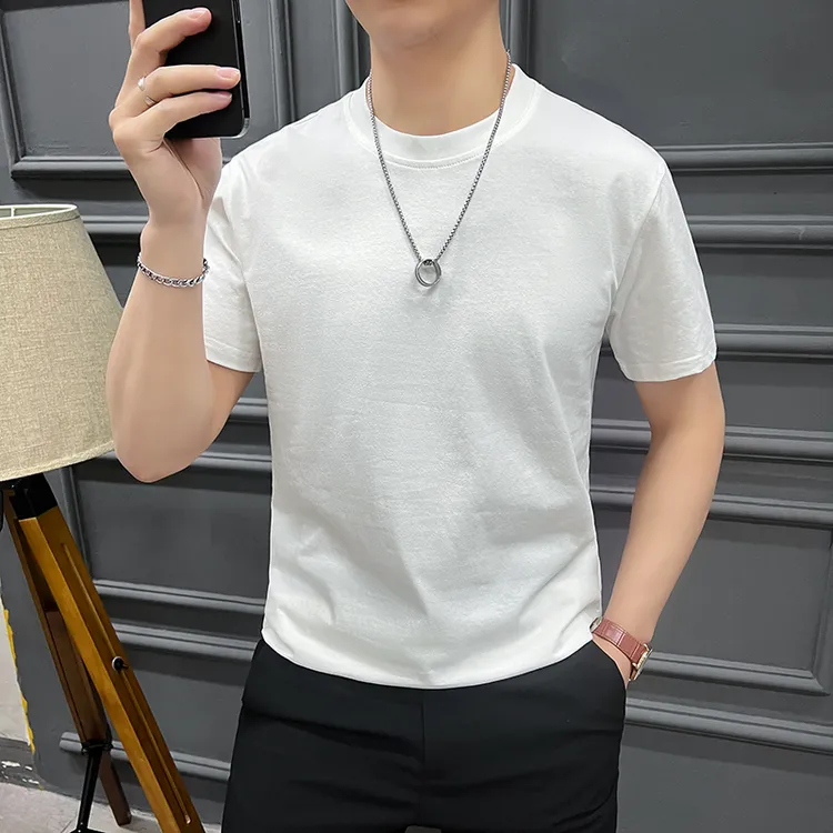 高级感男装2025夏季新款男士短袖T恤潮牌男装夏装上衣白半袖圆领