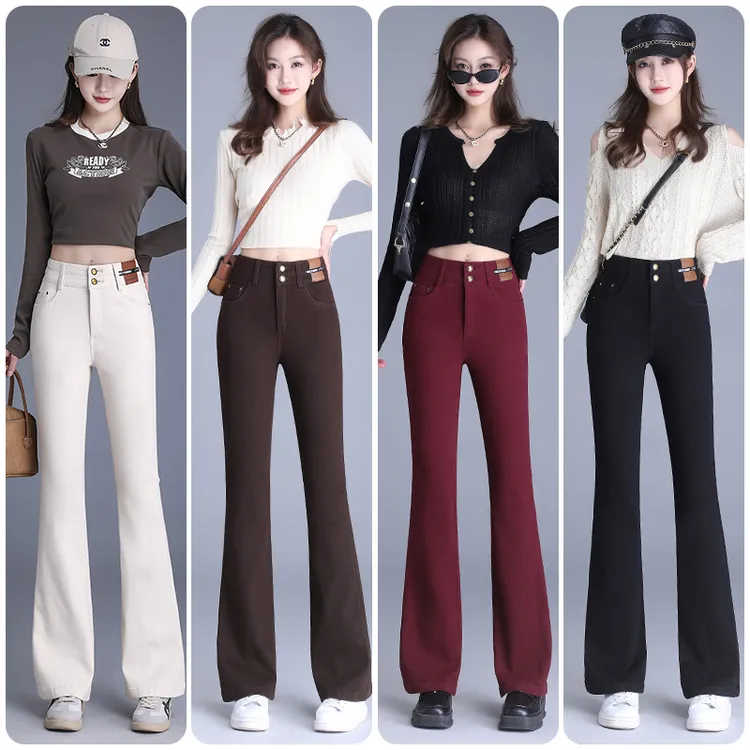 高腰微喇牛仔裤女款爆款2025新款正品修身显瘦小个子喇叭黑色裤子