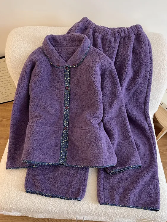 【DMXJ大梦想家】气质简约风珊瑚绒保暖睡衣女秋冬新款家居服两件套