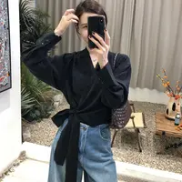 暗夜～韩系气质绑带设计感百搭纯色休闲2025年新款收腰显瘦衬衫女