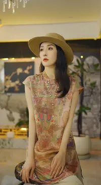 （吉祥如意）国风连衣裙短袖老钱风复古提花上衣