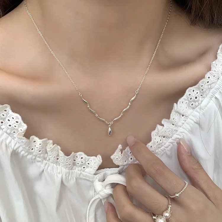 浮游映羽 坠链均925银 水滴不规则波浪项链 纯银百搭轻奢精致小众