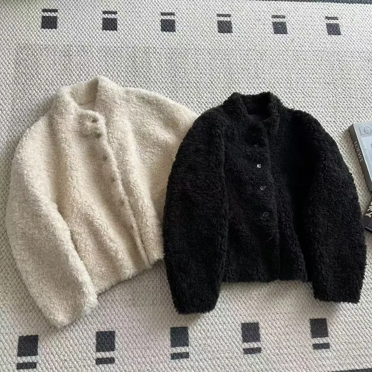 【米可家】冬日重磅100%全羊毛纽扣立领加厚外套2568-1