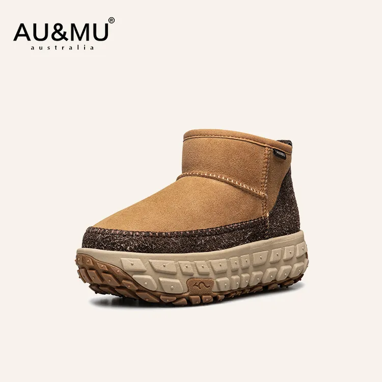 AUMU时尚舒适厚底轮胎底雪地靴女皮毛一体一脚蹬懒人保暖鞋子2033