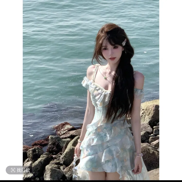 瑞茜·威瑟斯薄暮之海 夏季甜美小清新碎花显瘦辣妹连衣裙R3392W