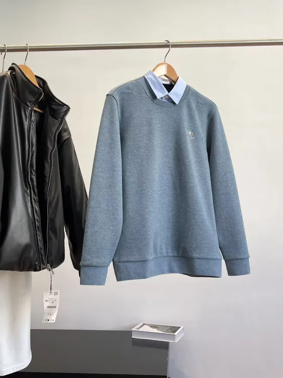 T加绒加厚！商场D 衬衫领假两件过冬保暖针织衫毛衣 C80 男装H7622