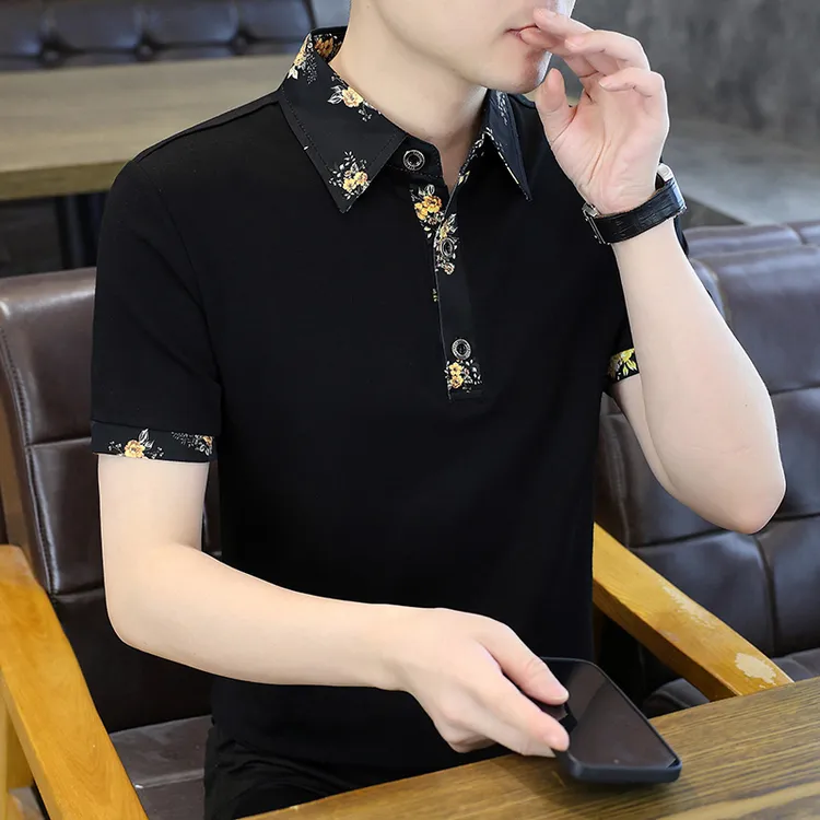 高端冰丝PoloPOLO衫衫男士短袖T恤夏季新款印花翻领商务上衣男款