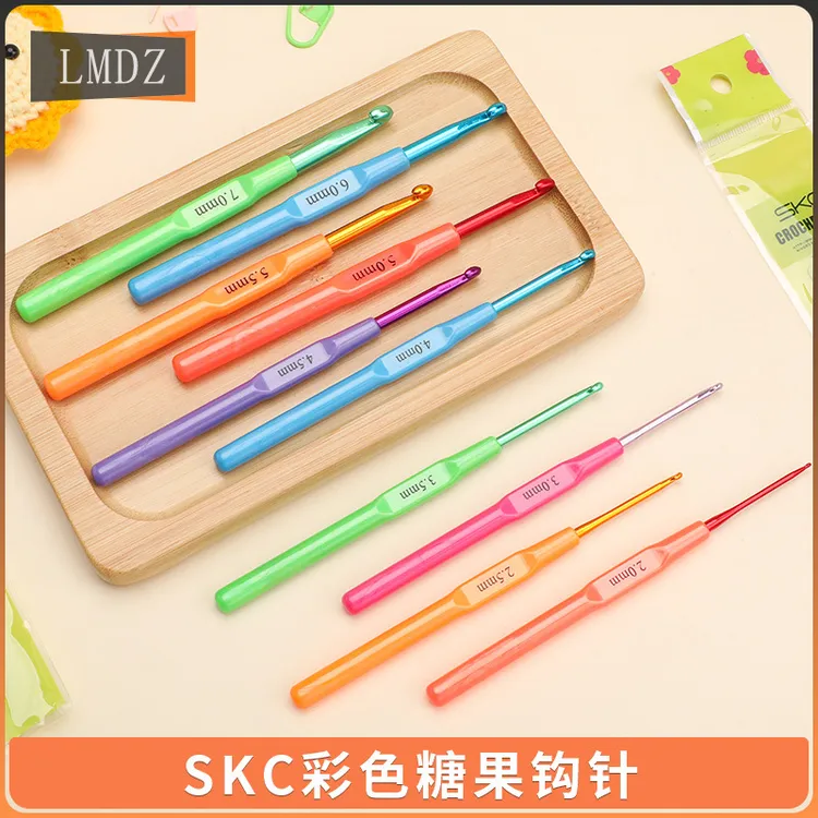 SKC彩色糖果塑柄氧化铝钩针手工家用2-7mm毛衣编织