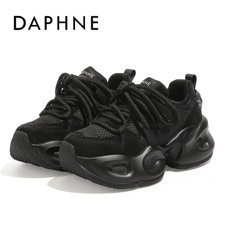达芙妮2025年春季爆款显高舒适网面厚底增高百搭时尚运动风老爹鞋