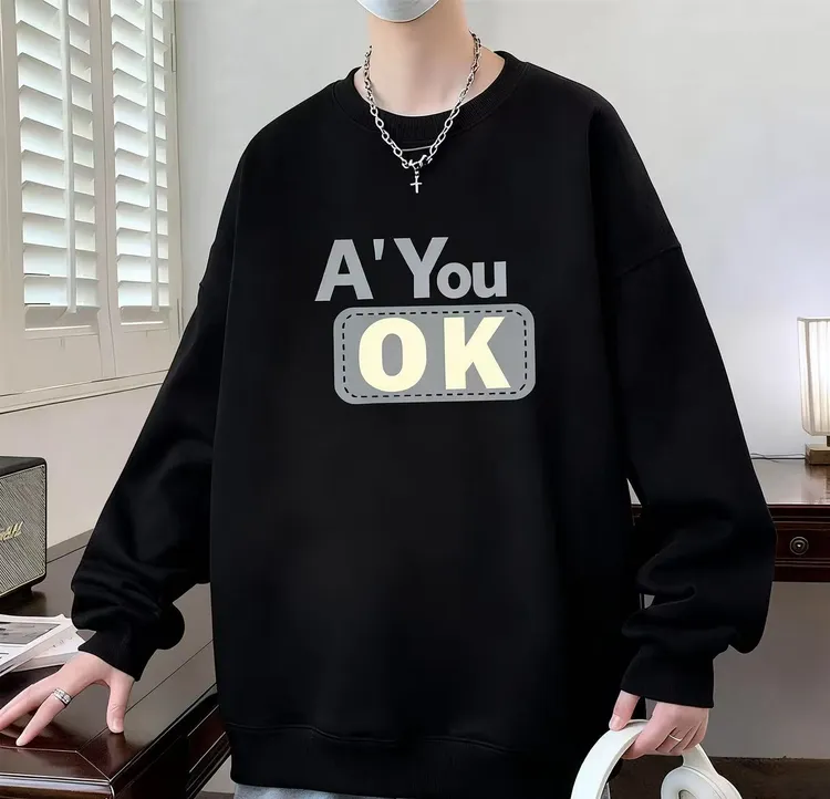 圆领卫衣男潮牌宽松韩版美式港风休闲新款秋冬季长袖加绒加厚上衣