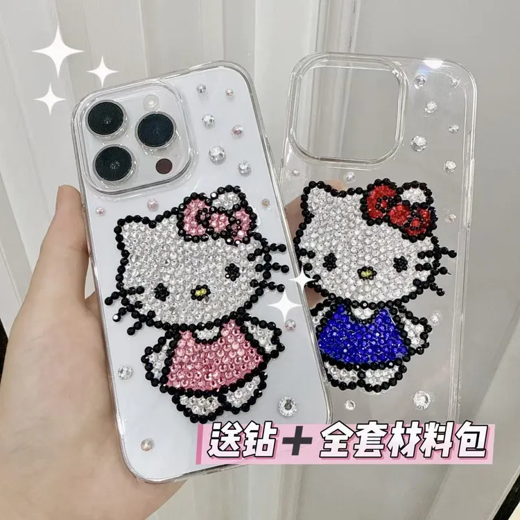 凯蒂kt猫高级diy材料包适用苹果水钻151413hellokitty手机壳镶钻