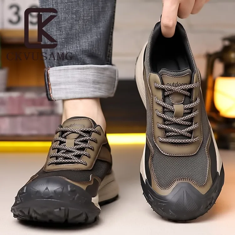 CKVUSAMG休闲鞋男2025春款网布拼接运动旅游鞋防滑耐磨户外徒步登