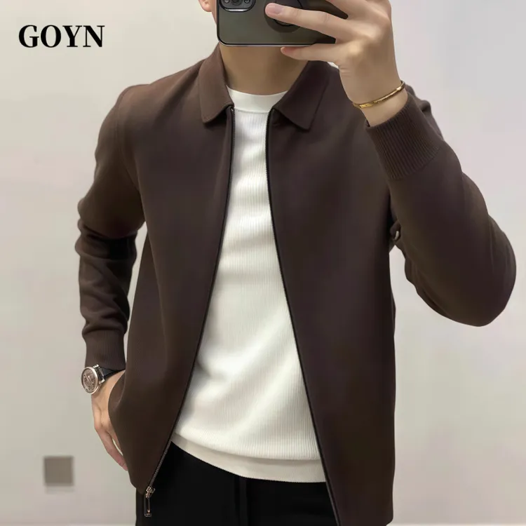 GOYN秋冬男款高端针织衫开衫夹克外套翻领款拉链毛衣夹克上衣男装
