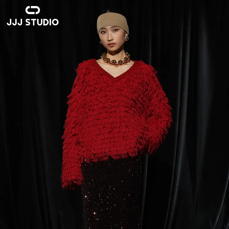 JJJ STUDIO 针织轻奢时尚编织红色设计师秋冬毛衣JDWWW2Z465