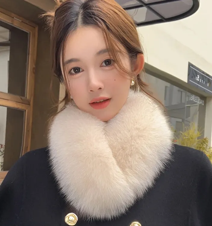 毛领韩版冬款女保暖不掉色法式白色毛毛领围巾围脖成人纯色百搭