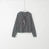 几里与麻 精致通勤丝巾领长袖针织开衫 衣长54胸围107 2082347