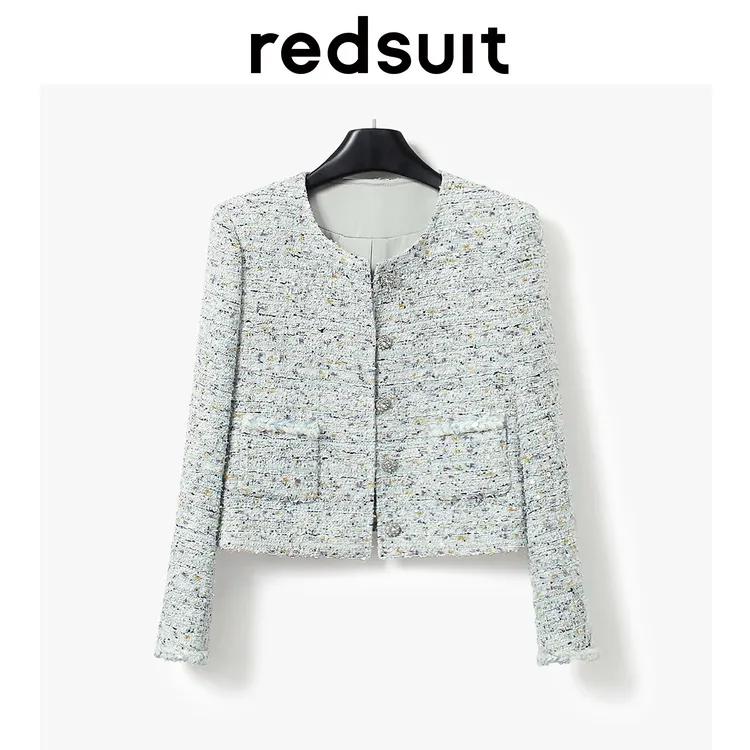 REDSUIT高端时尚名媛细闪星蓝小香风粗花呢外套通勤优雅上衣