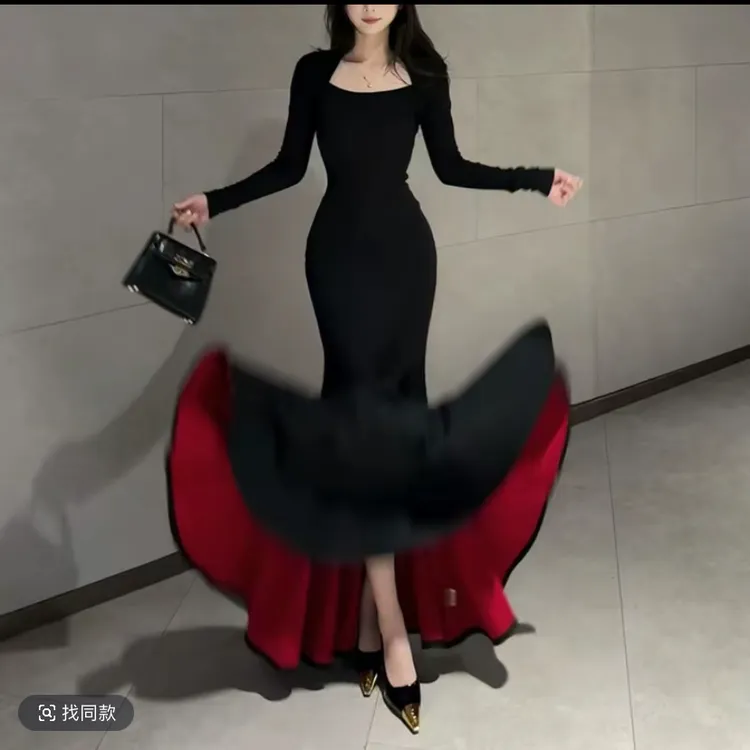 Bai大码【三秒心动】新中式红底鱼尾连衣裙82018*582018