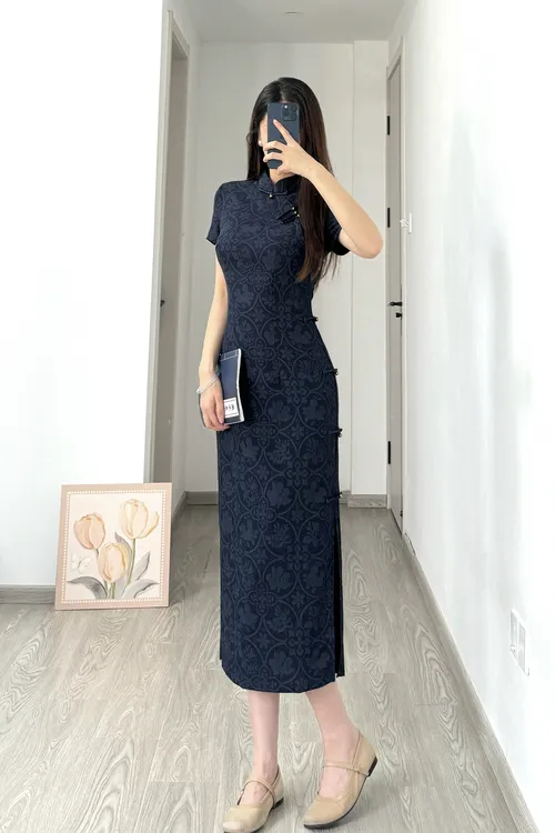 [蓝陌之]苏禾旗袍春夏新款单层改良款长度约120