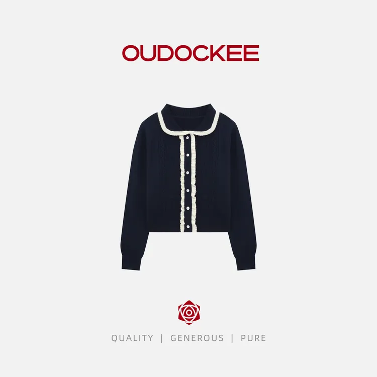 OUDOCKEE 鸥鸥【雪松】韩版气质花边领针织毛衣外套 MACAB989T
