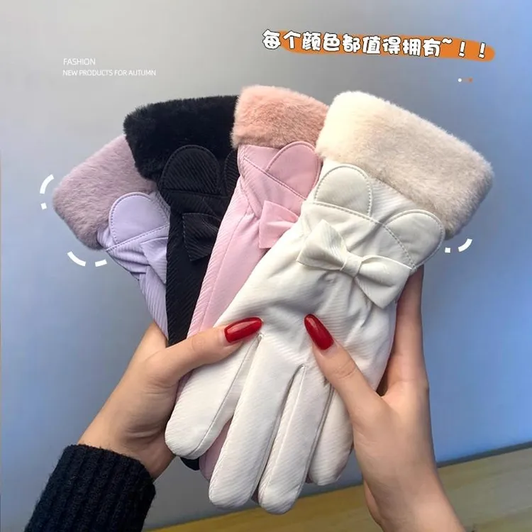 手套女2025新款冬季加绒加厚可爱骑行电动车防风可触屏保暖棉手套