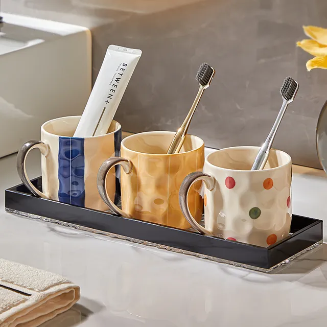 陶瓷刷牙杯子情侣漱口杯家用轻奢洗漱杯牙具杯牙刷牙缸置物架套装