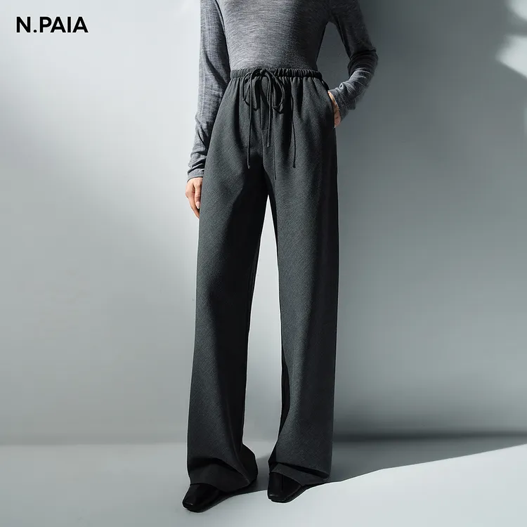 【双12】恩派雅2025新款细橡筋腰头包容一片式直筒阔腿裤XNKAA6408A