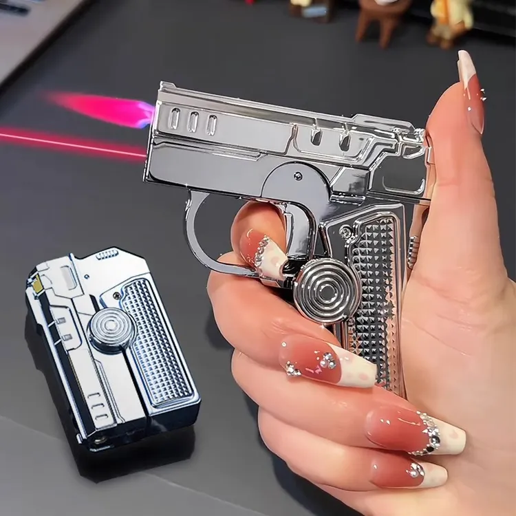 多功能金属折叠枪双形态创意解压指尖陀螺充气防风打火机送男友潮