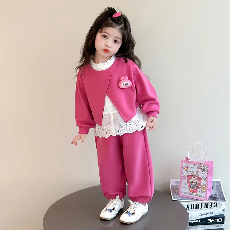 拉布布女童套装玩偶蕾丝秋季长袖卫衣2025新款儿童女孩春秋labubu