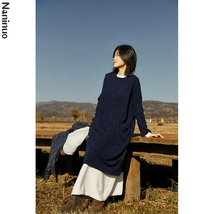 Naninuo/纳尼诺<一见倾心>简约廓形圆领系带插兜连衣裙 NRQZ25077