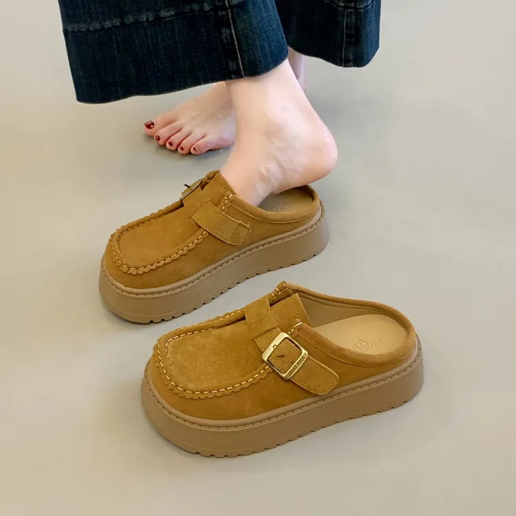 勃肯夏款拖鞋厚底包头半拖鞋女外穿2025一脚蹬乐福单鞋博肯凉拖鞋